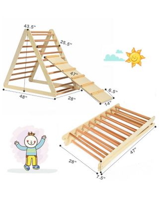 Foldable Wooden Triangle Climber with Reversible Ramp for Kids