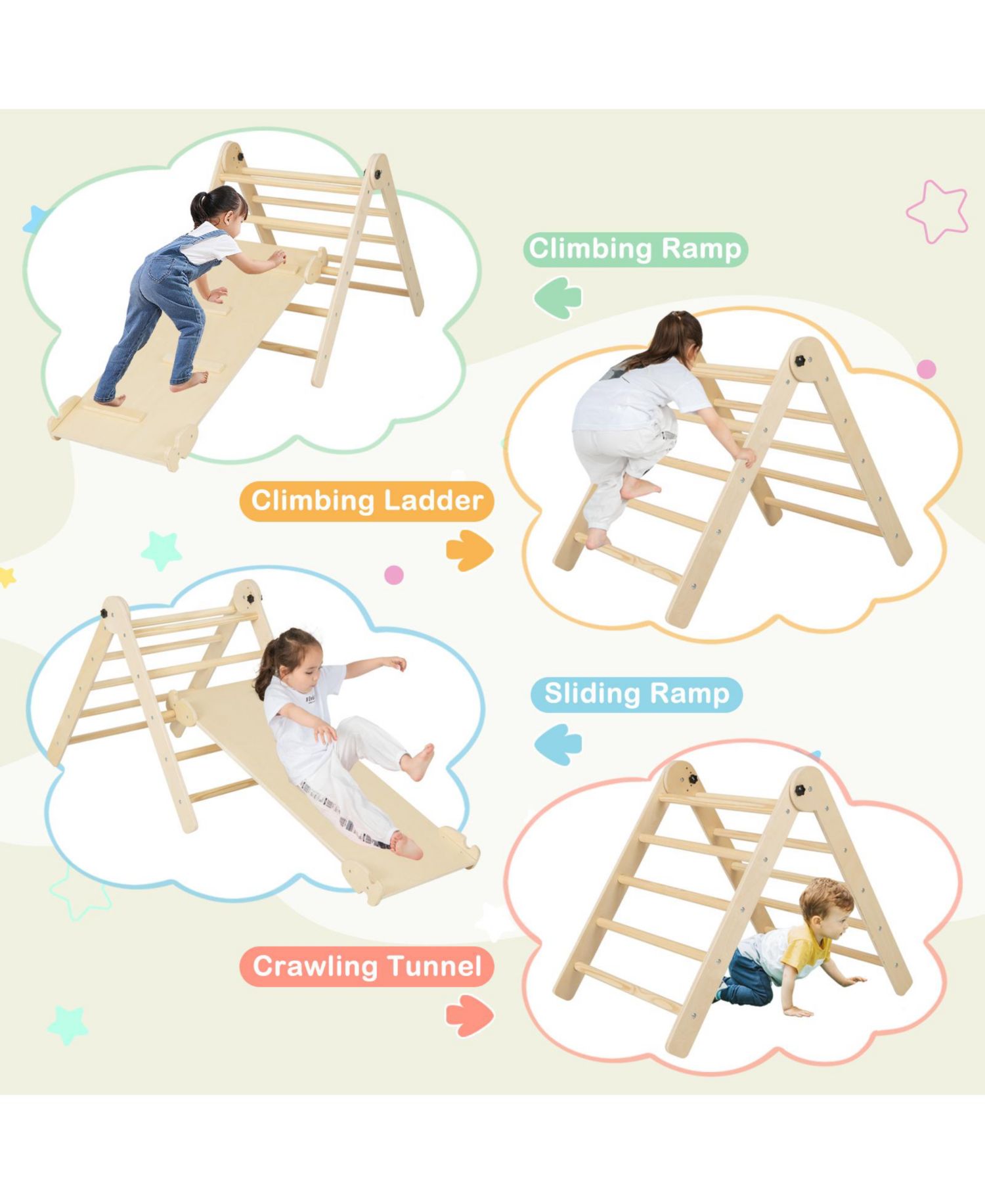 Ages 3+ 7-in-1 Height-Adjustable Indoor Climbing Gym with Reversible Ramp