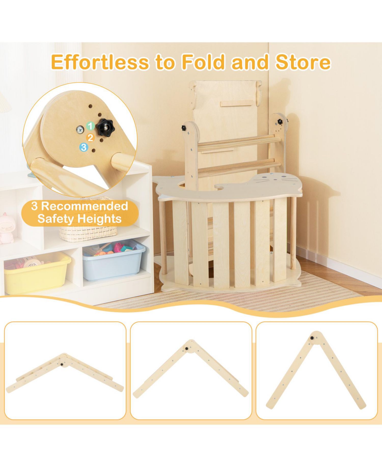 Ages 3+ 7-in-1 Height-Adjustable Indoor Climbing Gym with Reversible Ramp