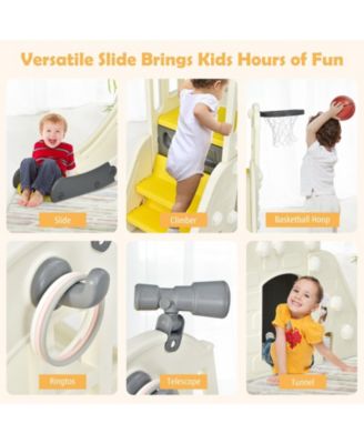6-in-1 Toddler Climber Slide Playset with Basketball Hoop