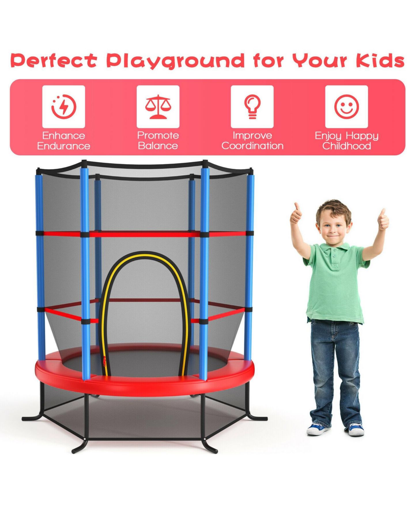 Детская игрушка Mecale 55 Inch Trampoline with Enclosure Net, Ages 3+, цвет: Синий — фото 8