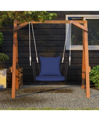 Single Person Hanging Seat with Woven Rattan Backrest for Backyard