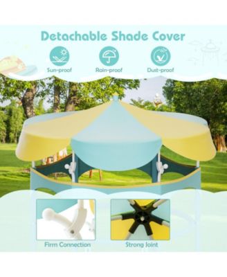 64 Inch Kids Trampoline with Detachable Canopy and Safety Enclosure Net