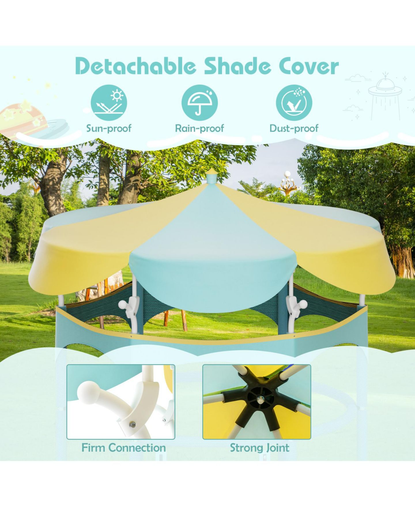 Детская игрушка Mecale 64 Inch Trampoline with Safety Enclosure Net and Detachable Canopy, Ages 3+, цвет: Синий — фото 8