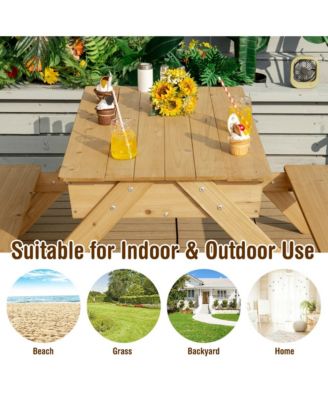 3 in 1 Kids Picnic Table Wooden Outdoor Water Sand Table w/ Play Boxes