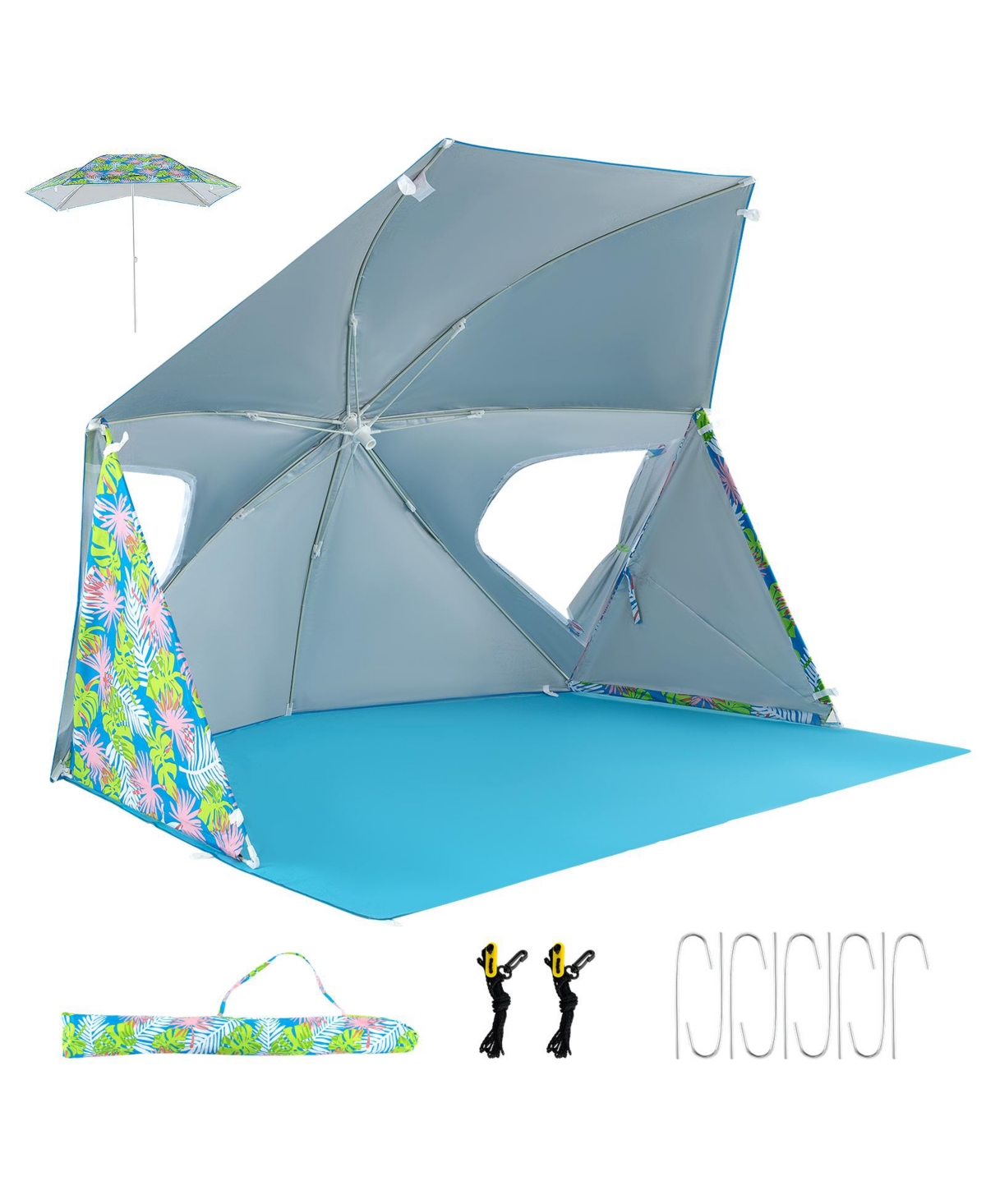 UPF50+ Sun Protection Beach Umbrella Tent with Portable Carrying Bag - Blue