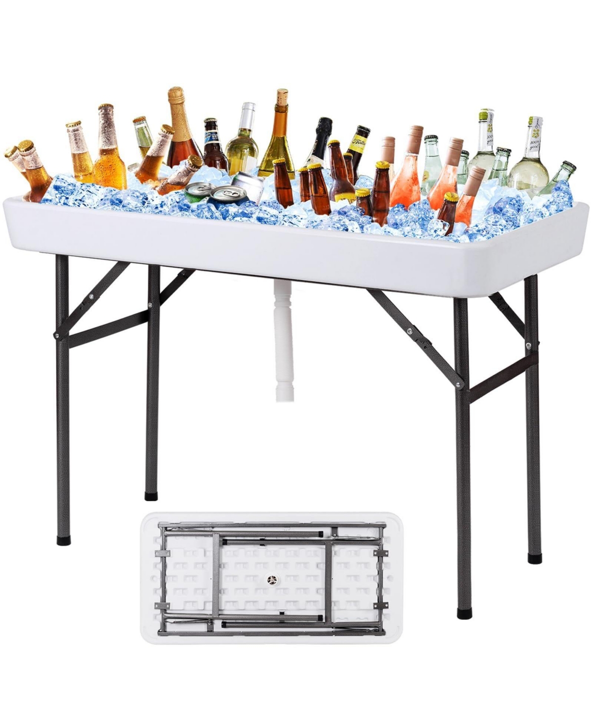 4 Feet Plastic Party Ice Folding Table with Matching Skirt - White