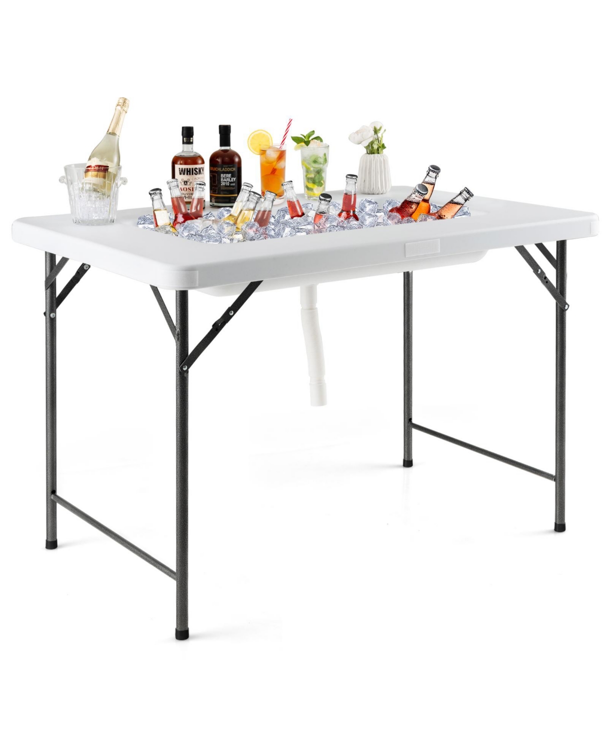 4 Feet Folding Ice Bin Table with Skirt for Camping Picnic Wedding - White
