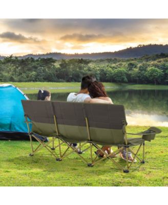 3 Person Folding Camping Chair with 2 Cup Holders Cotton Padding & Storage Bag