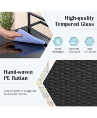 Outdoor Bar Cart Wicker Buffet Serving Cart with Cabinet and 8 Hooks