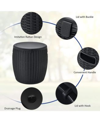 9.5 Gallon 4-in-1 Patio Rattan Cool Bar Cocktail Table Side Table