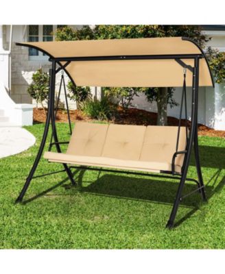 3-Seat Outdoor Porch Swing with Adjustable Canopy and Padded Cushions