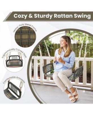 Wicker Porch Swing Seat with Cozy Armrests