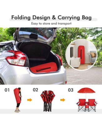 Portable Folding Picnic Double Chair With Umbrella
