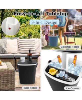 3-in-1 Portable Cooler Bar Table with Bottle Opener and Lift Top Lid for Camping Poolside