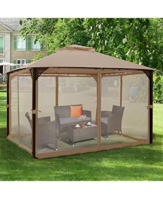 12 x 10 Feet Outdoor Double Top Patio Gazebo with Netting