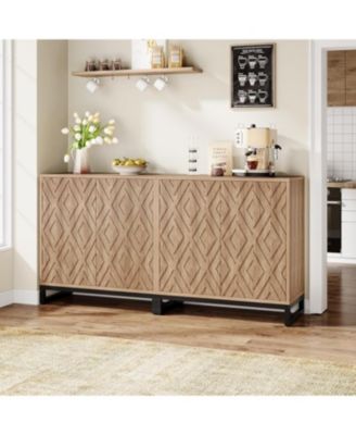 Sideboard Buffet Cabinet with Storage, 57.5" Farmhouse Coffee Bar Cabinet with 4 Doors & Shelves, Set of 2 Wood Credenza Buffet Table