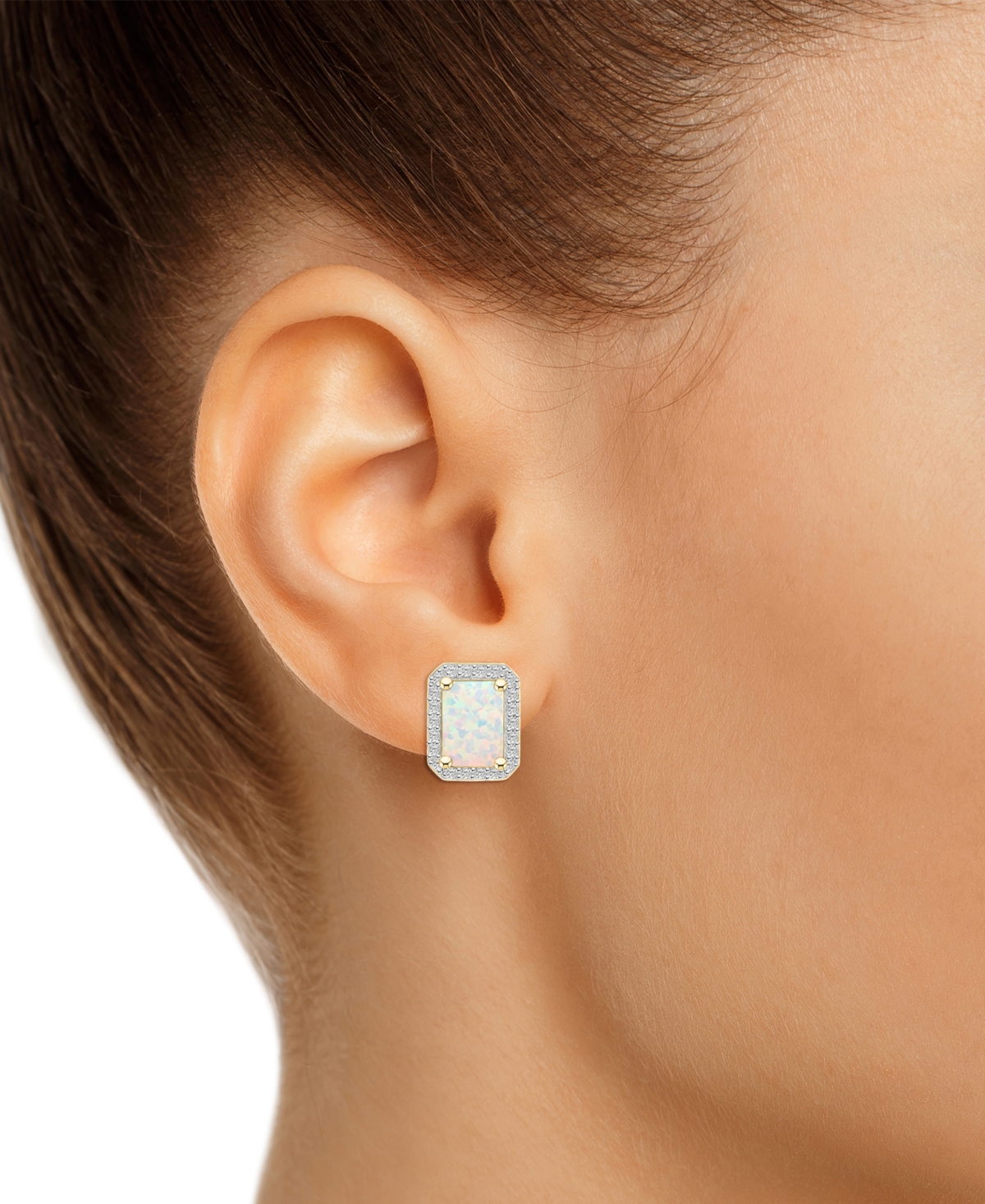 Macy's Gemstone & Created White Sapphire Halo Stud Earrings (1/4 Ct. T.w.) In 10k Yellow Gold In Multi