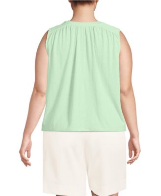 Women's Plus Size Linen Blend Notch Neck Swing Tank Top