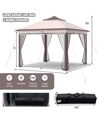 11 x 11 Feet 2-Tier Pop-Up Gazebo Tent Portable Canopy Shelter Carry Bag Mesh