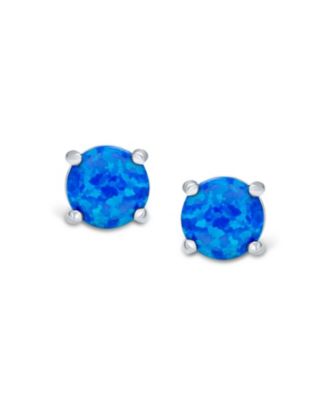 1CT Lab Created Iridescent Blue White Orange Fire Opal Round Solitaire Stud Earrings .925 Sterling Silver 4 Prong Basket Set