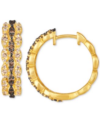 Nude Diamond & Chocolate Diamond Wavy Small Hoop Earrings (3/4 ct. t.w.) in 14k Gold, 0.79"