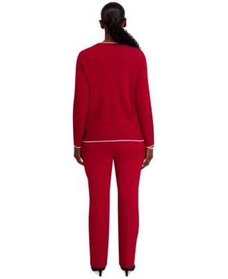 Round-Neck Long-Sleeve Button Front Cardigan, Regular & Plus 