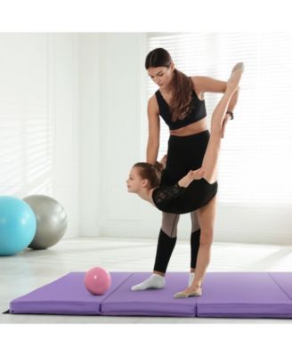 Folding Gymnastics Mat with Carry Handles and Sweatproof Detachable PU Leather Cover-Purple