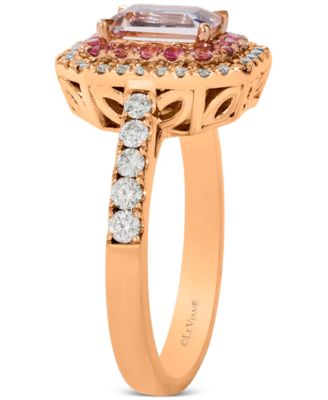 Peach Morganite (1 ct. t.w.), Passion Fruit Tourmaline (1/3 ct. t.w.), & Nude Diamond (3/8 ct. t.w.) Halo Ring in 14k Rose Gold
