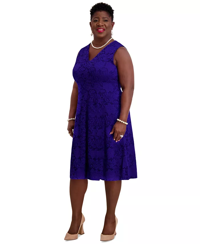 Women's Sleeveless Lace Fit & Flare Dress, Regular & Plus Sizes - thumbnail 2