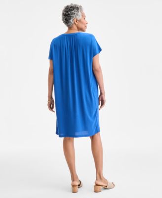 Women's Embroidered Split-Neck Dress, Exclusively at Macy's