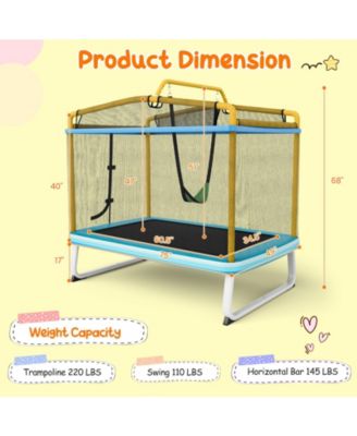 6 Feet Rectangle Trampoline with Swing Horizontal Bar and Safety Net