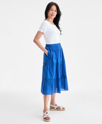 Women's Cotton Lace Pull On Tiered Skirt, Exclusively at Macy's