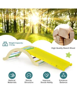 3-in-1 Wooden Climber Ladder Structure with Rock Climbing Ramp and Padding