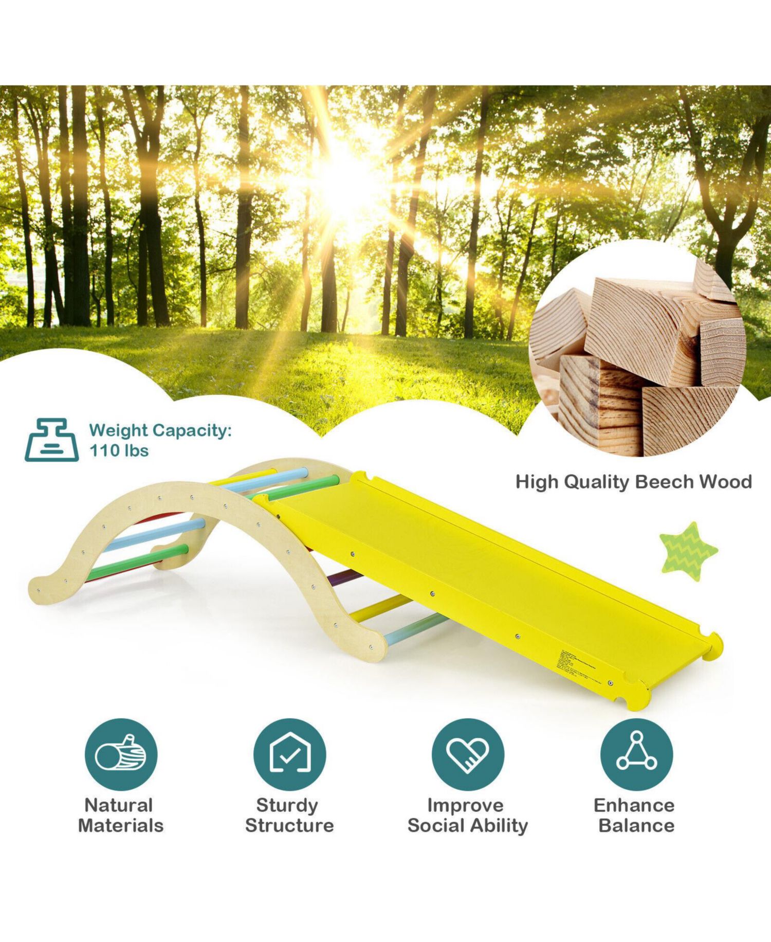 3-in-1 Wooden Climbing Arch, Ramp, and Cushion Pad, 3-Piece Set
