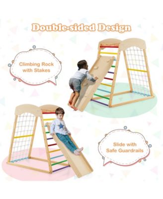 6-in-1 Jungle Gym Wooden Indoor Playground with Double-Sided Ramp and Monkey Bars