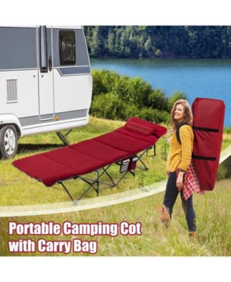 Folding Retractable Travel Camping Cot with Mattress and Carry Bag