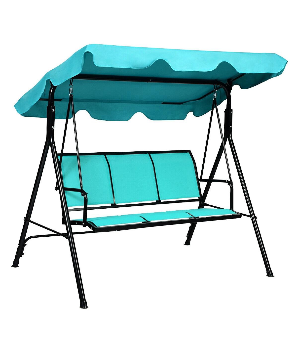 3 Person Steel Frame Patio Swing with Polyester Angle and Adjustable Canopy - Blue
