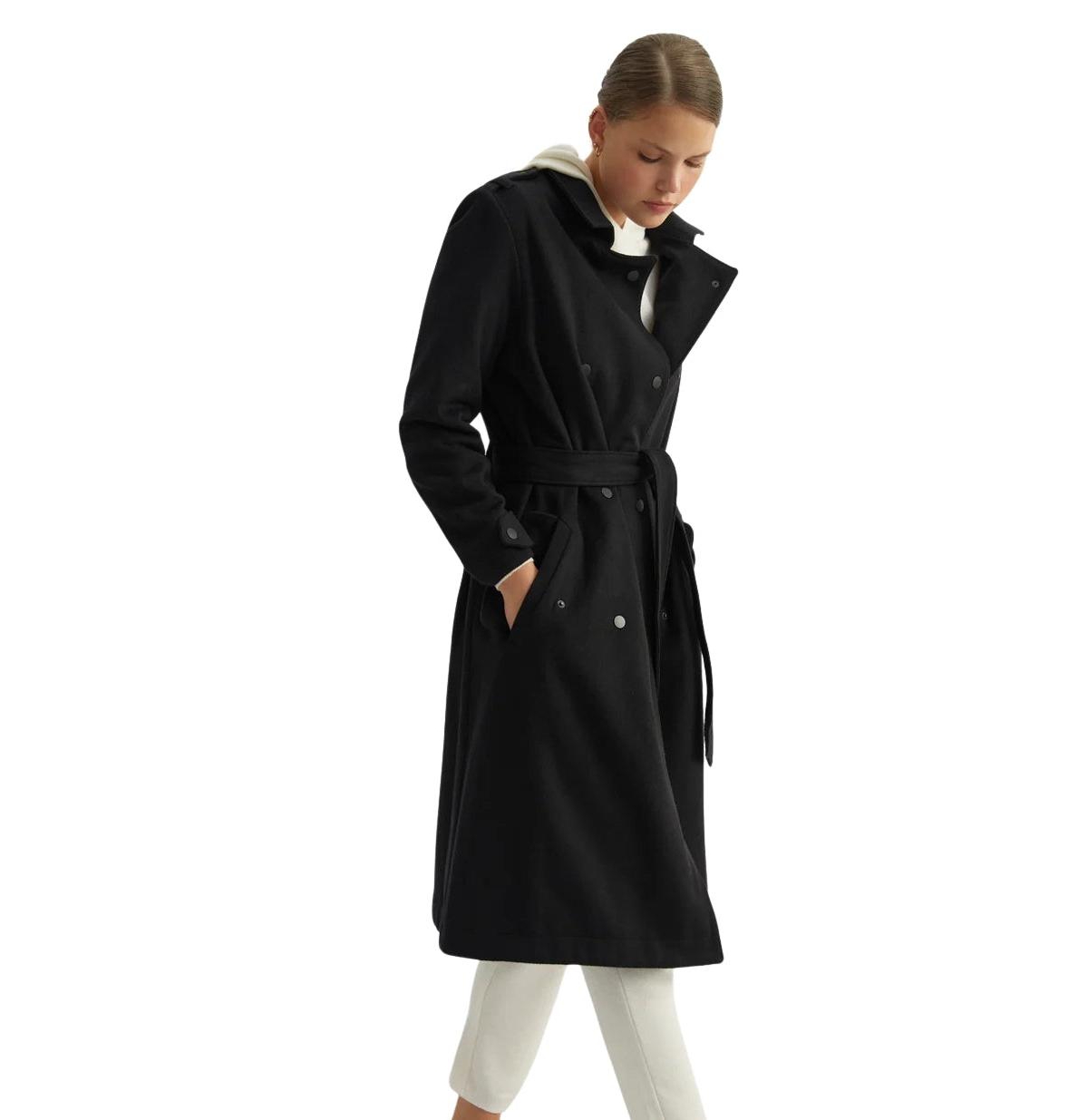 Women's Wool Trench Coat - Black