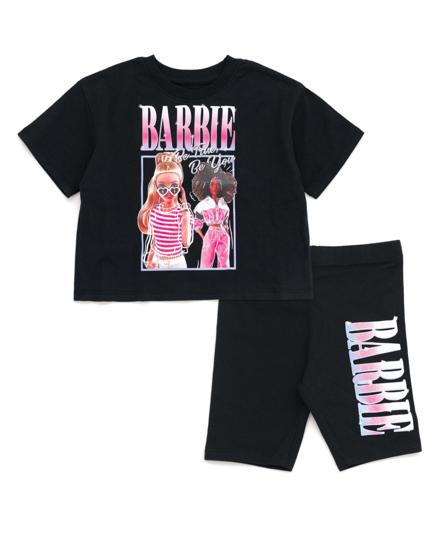 Girls Cropped Boxy T-Shirt and Bike Shorts Outfit Set