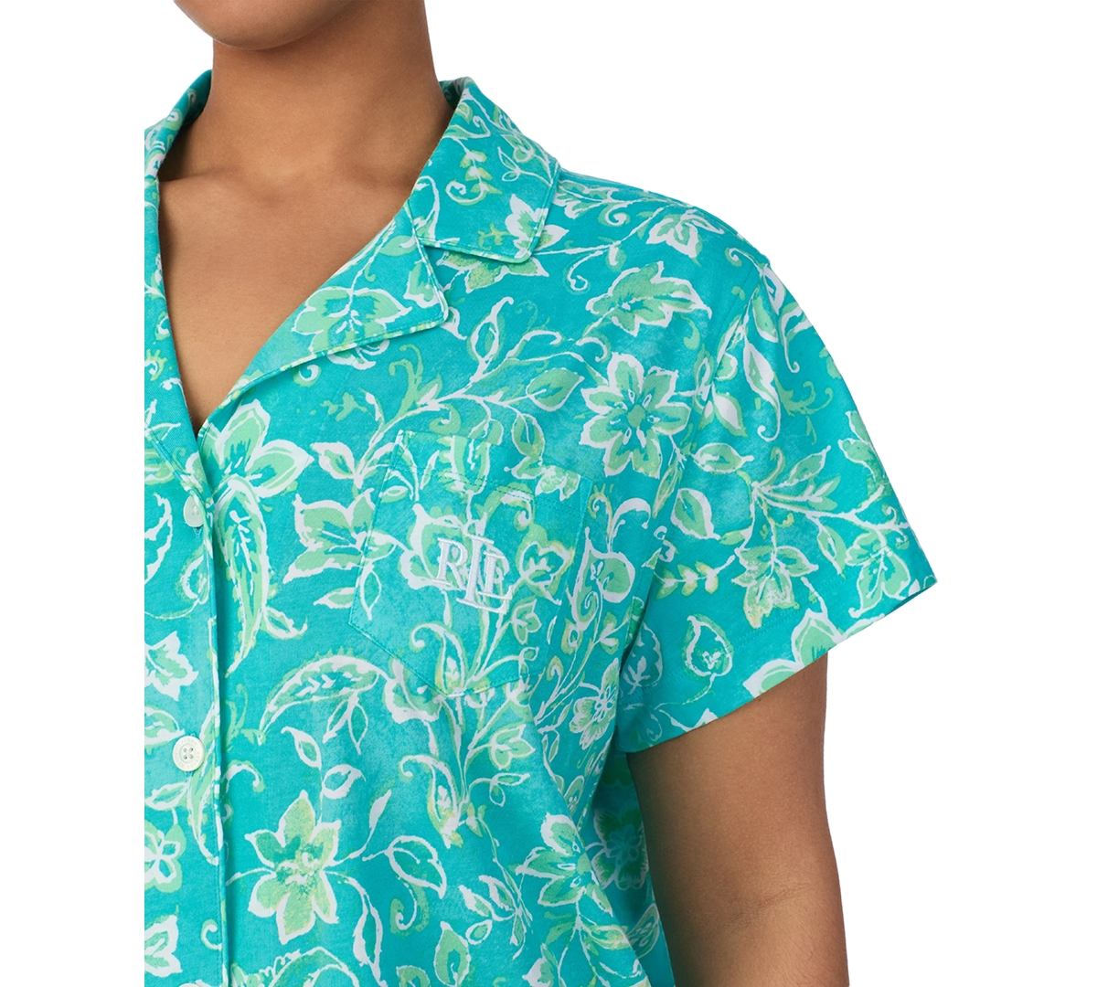 Shop Ralph Lauren Plus Size Short-sleeve Notch-collar Cropped Pajama Set