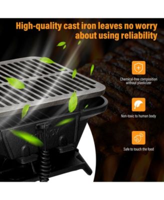 Portable Hibachi Grill, Double-sided Cast Iron Grill with Air Regulating Door & Fire Gate, Grate Lifter, Ideal for Outdoor Picnic, Camping & Backyard Barbecue Cooking