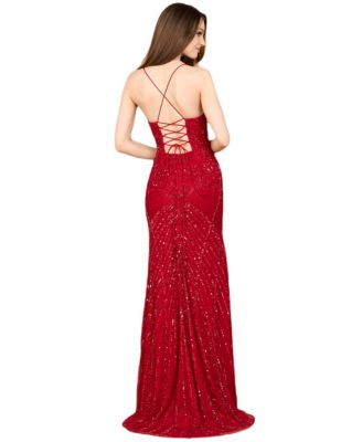 Women's Lace Up Open Back Beaded Dress