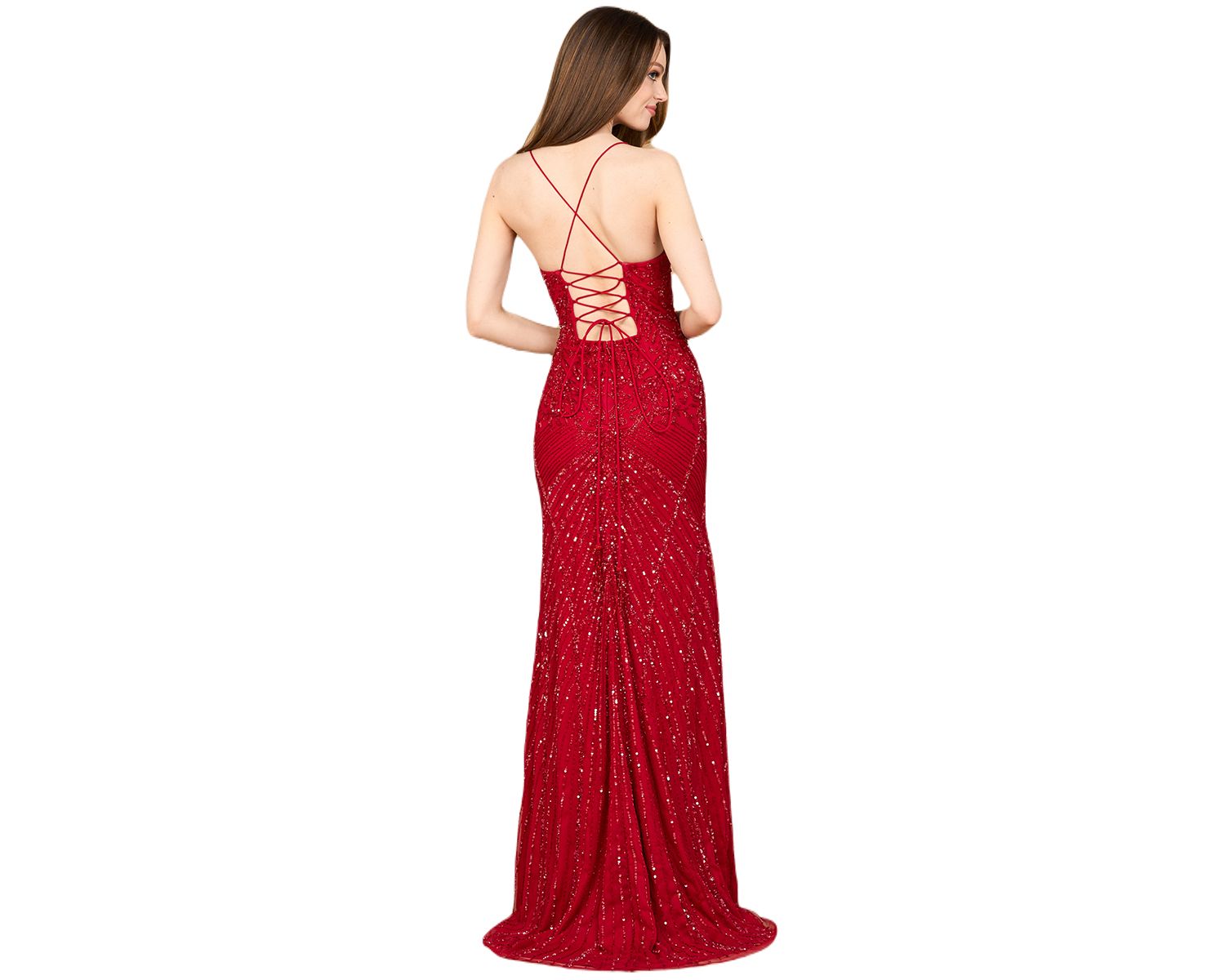 Women's Lace Up Open Back Beaded Dress