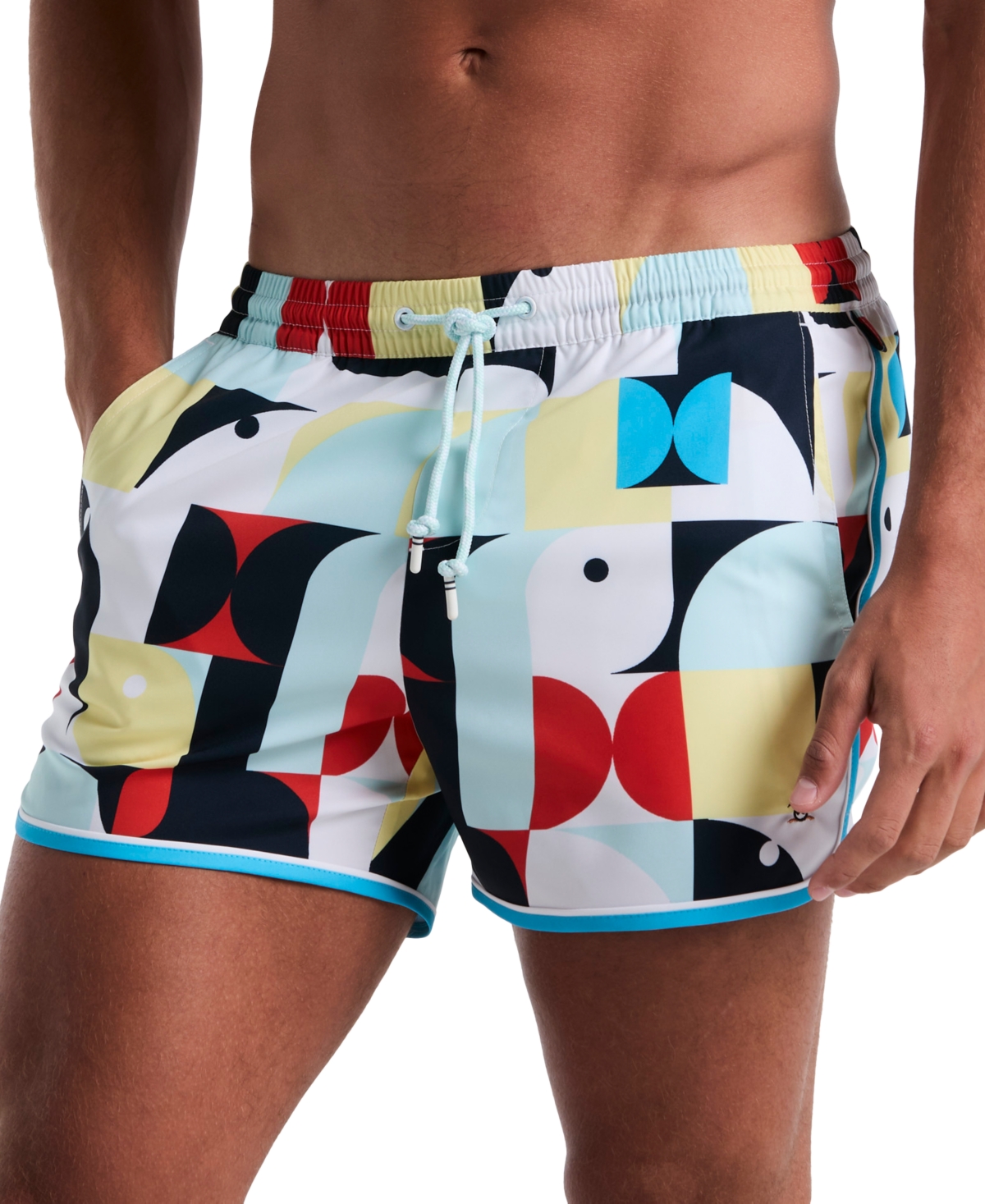 Original Penguin Men's Dolphin Slim Fit Drawstring 4" Swim Trunks In Multi