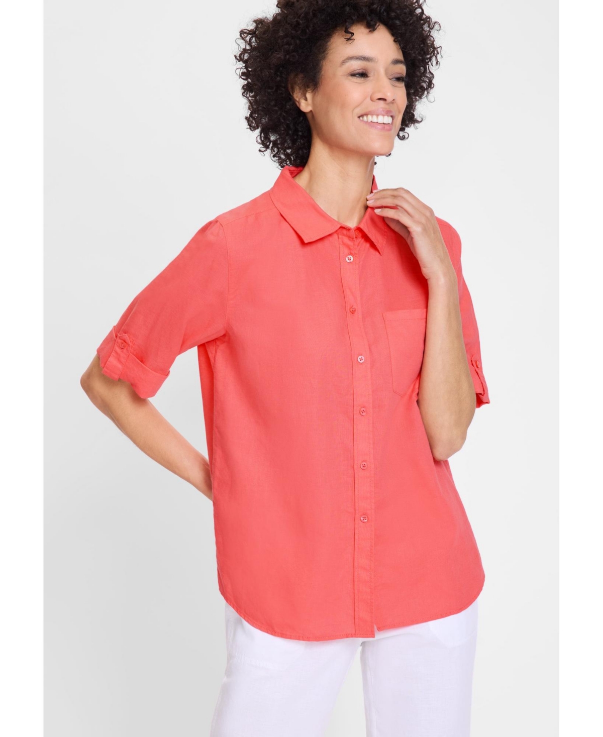 Women's Shirt with Rolled Sleeve Tab Detail - Misty rose