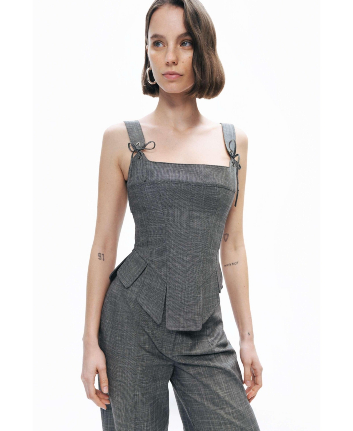Women's Eyelet Tie Detail Blouse - Dark grey