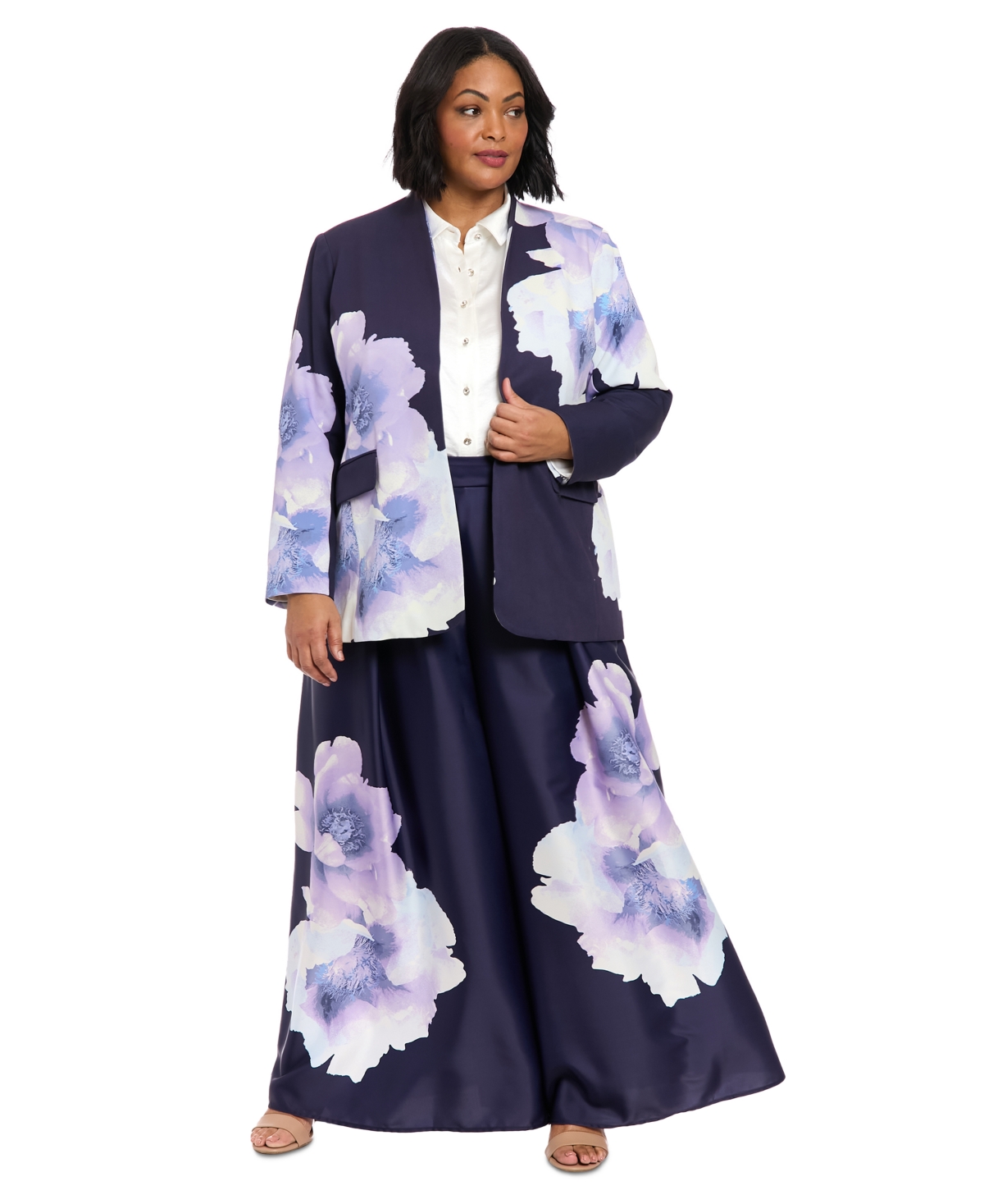 Plus Size Floral-Print Jacket - Navy/Lilac/Blue