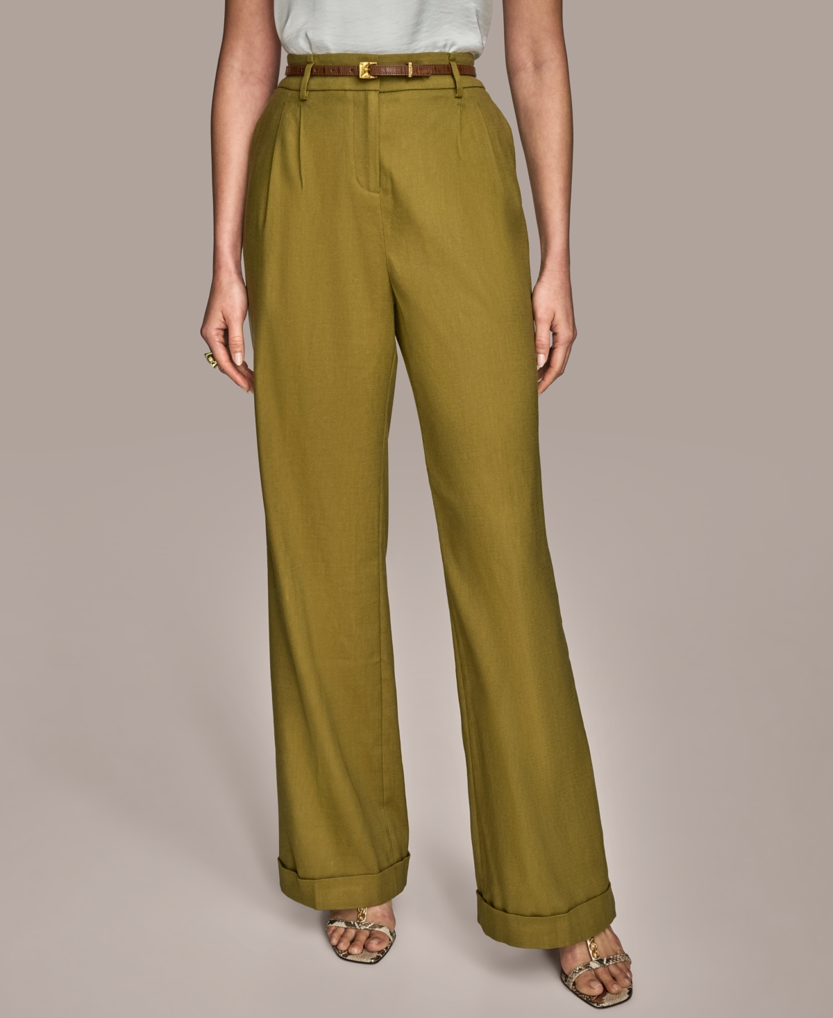 Women's Wide-Leg Belted Pants, Regular & Petite - Smoky Olive