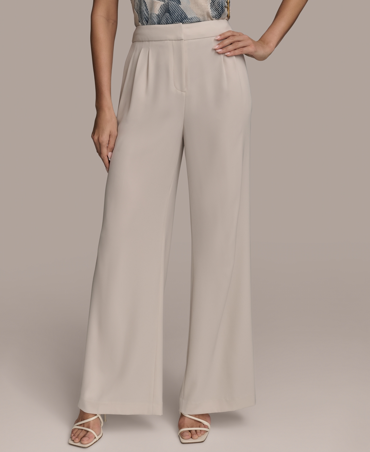 Women's Pleat-Front Wide-Leg Pants - Sand